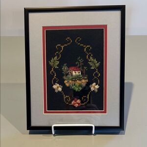 Framed Needlepoint Art with House Design 10.5 x 8.5 inches